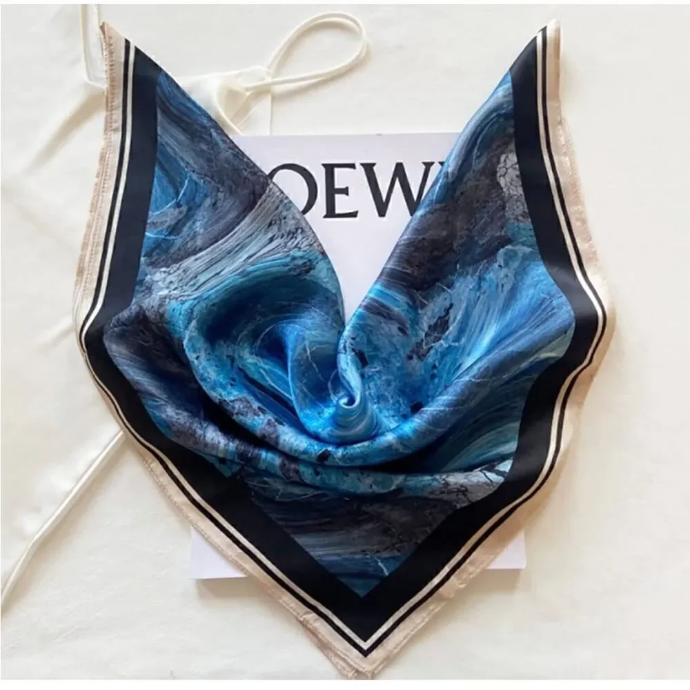 Blue Marble Mulberry Silk Neck Scarf